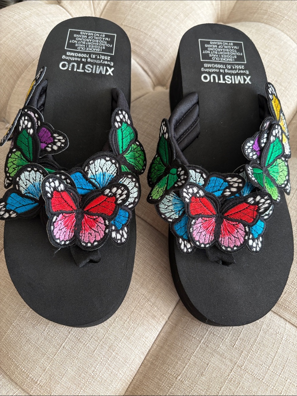 Black Sandal with Multicolor Butterfly Embellishments